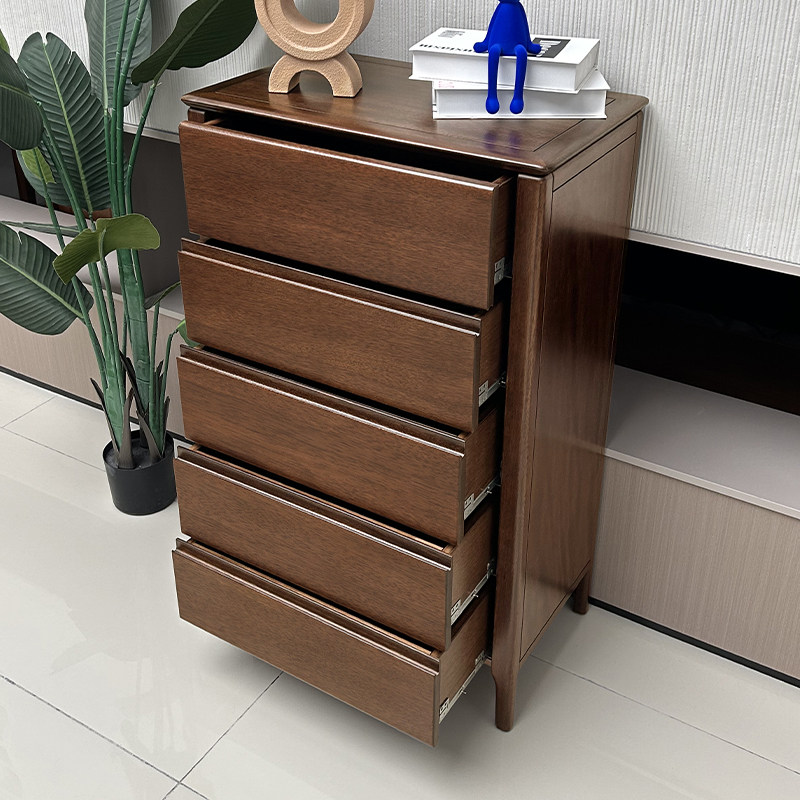 全实木五斗柜收纳柜卧室胡桃木客厅现代简约斗橱电视旁储物抽屉柜