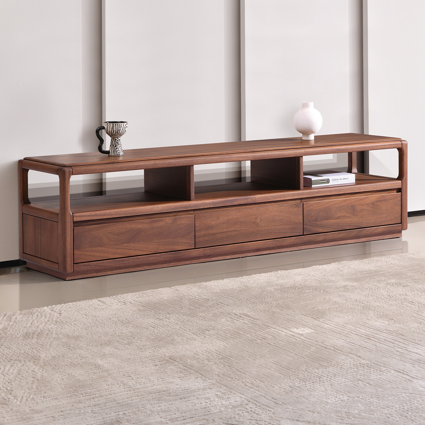 全实木电视柜家用客厅落地现代简约核桃木收纳储物一体小户型新款