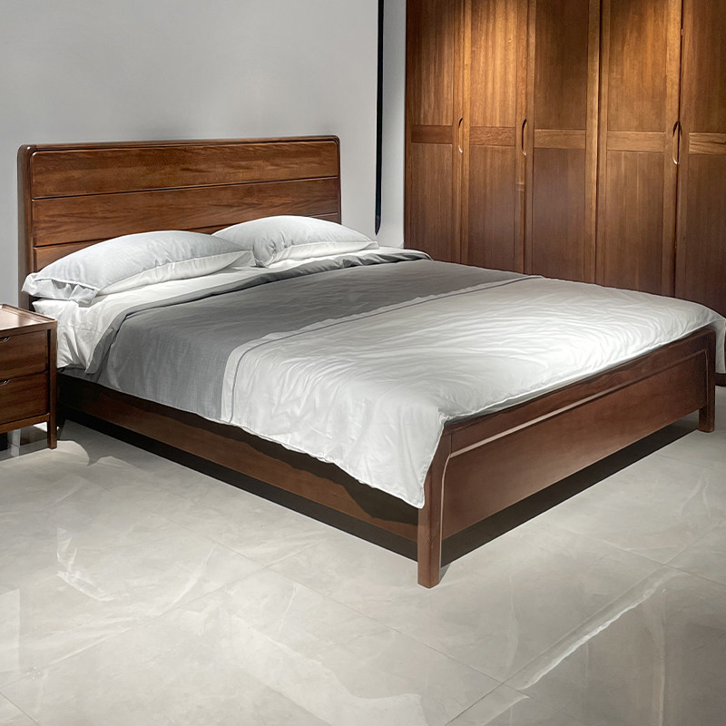 全实木床现代简约卧室家具1.8米1.5m胡桃木主卧大床婚床双人床