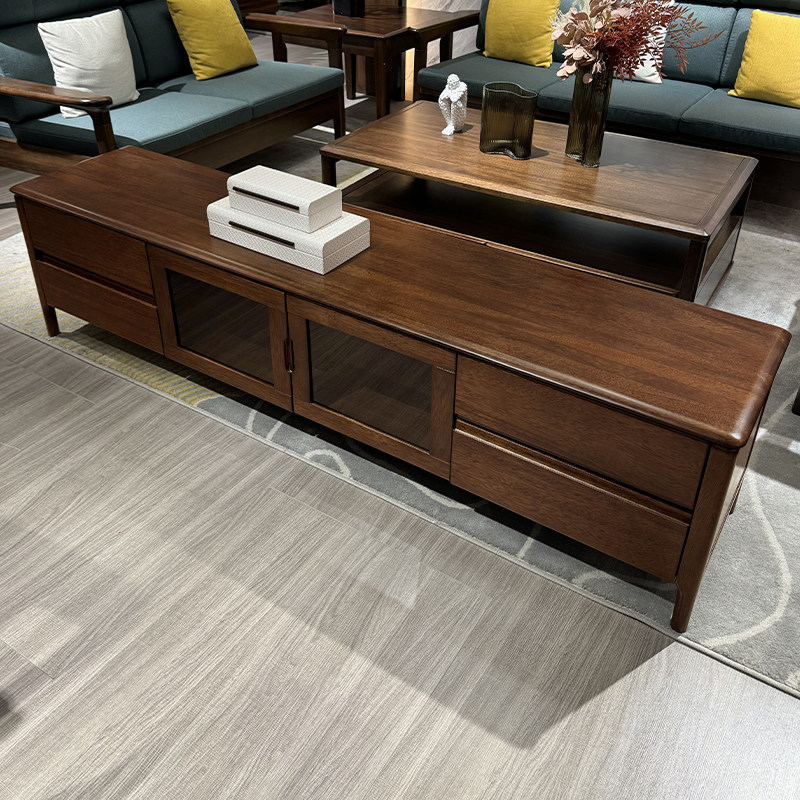 胡桃木电视柜简约现代客厅全实木地柜小户型家用落地储物柜
