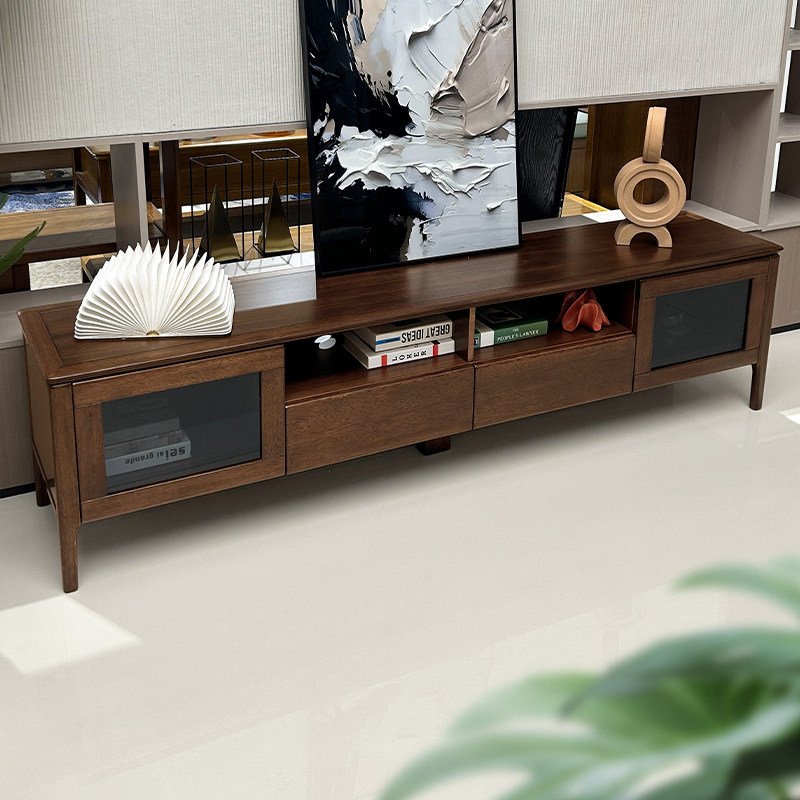 胡桃木电视柜客厅家用小户型现代简约高级落地2025新款全实木地柜