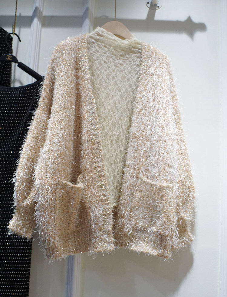 外套女毛衣bling金线口袋亮丝