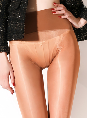 30D珞樱雷神油亮无缝裆黑丝袜女性感绸缎丝滑柔软油光连裤袜春秋