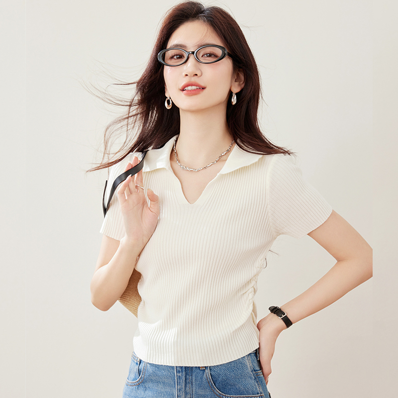 polo领短袖t恤女2025新款夏短款