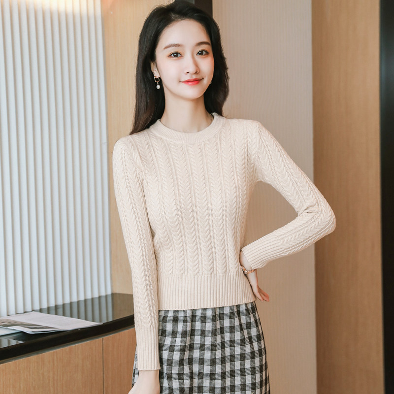麻花毛衣女套头针织衫内搭打底衫图片
