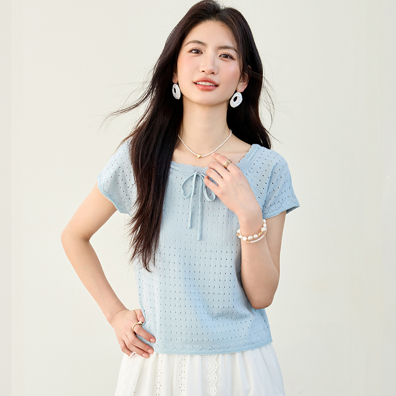 冰丝短袖t恤女2025新款夏季镂空