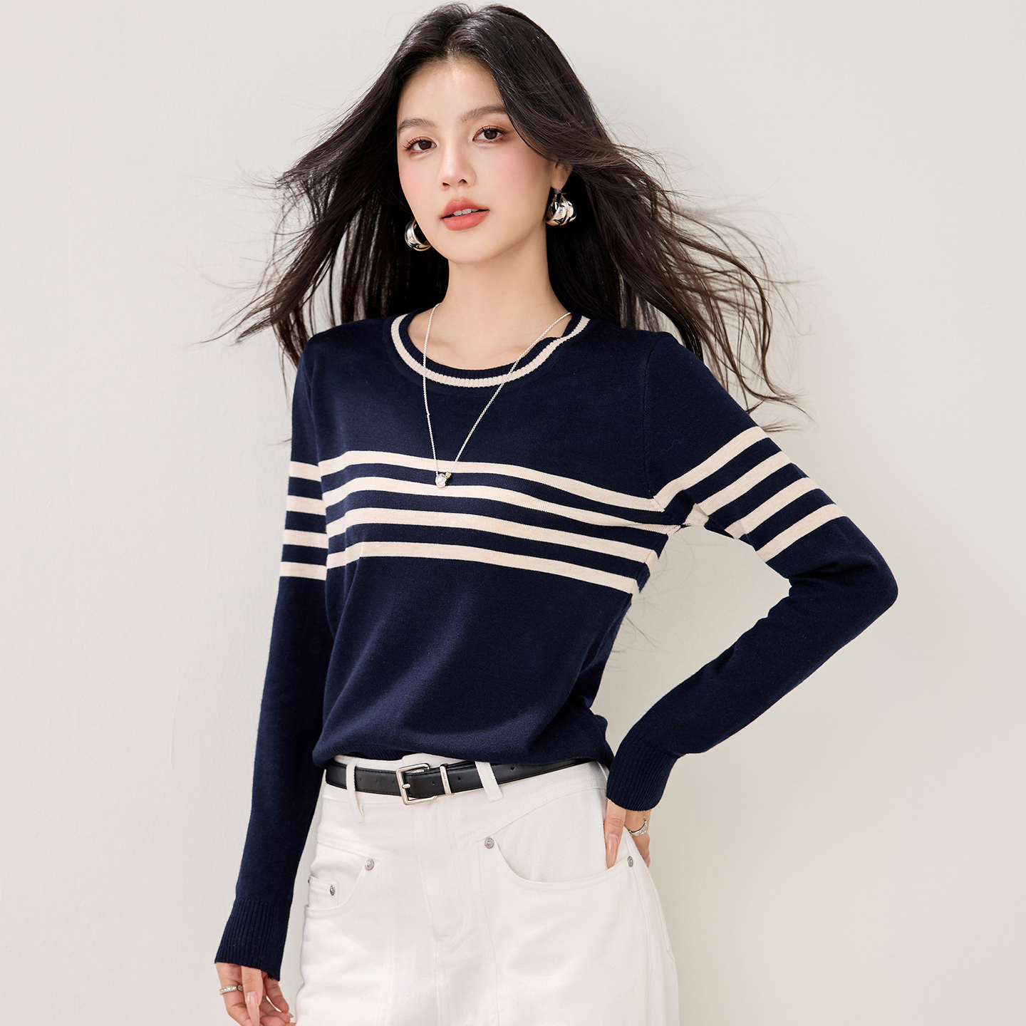 条纹针织衫2025新款秋冬短款毛衣