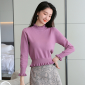 洋气收腰上衣木耳边打底针织衫 半高领毛衣春季 小个子短款 女装 新款