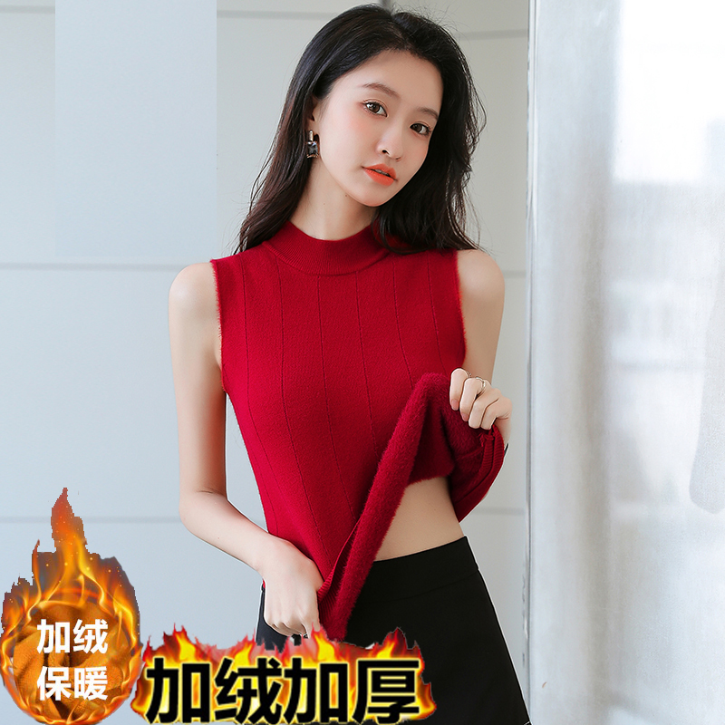 加绒背心女冬季保暖加厚无袖短款