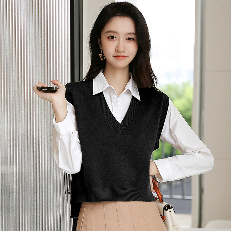 v领无袖针织衫女外搭马甲上衣