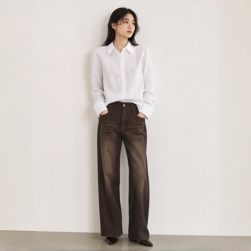 法式蕾丝拼接宽松翻领长袖衬衫女