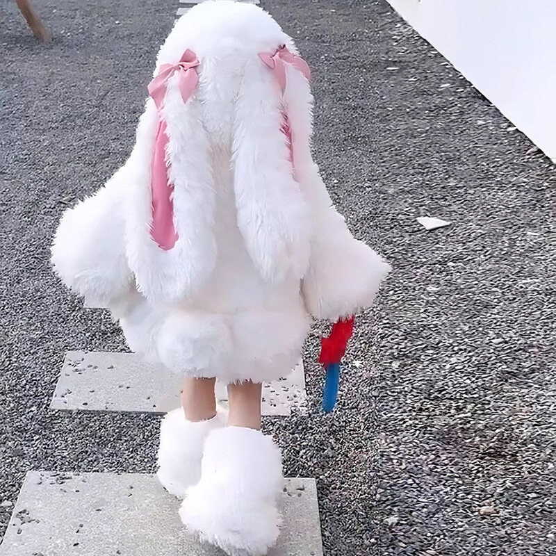 儿童爆款毛绒套装冬季新款洋气兔子衣服女孩毛毛衣短裤三件套
