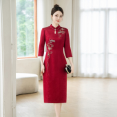 喜婆婆婚宴装 秋冬红色旗袍参加婚礼妈妈礼服平时可穿显瘦 2025新款