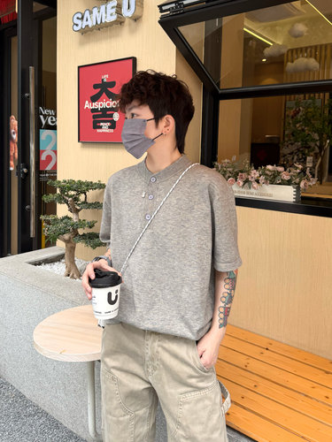 coolfish冻鱼集市春夏莱赛尔天丝亨利领柔软高级感短袖针织衫T恤
