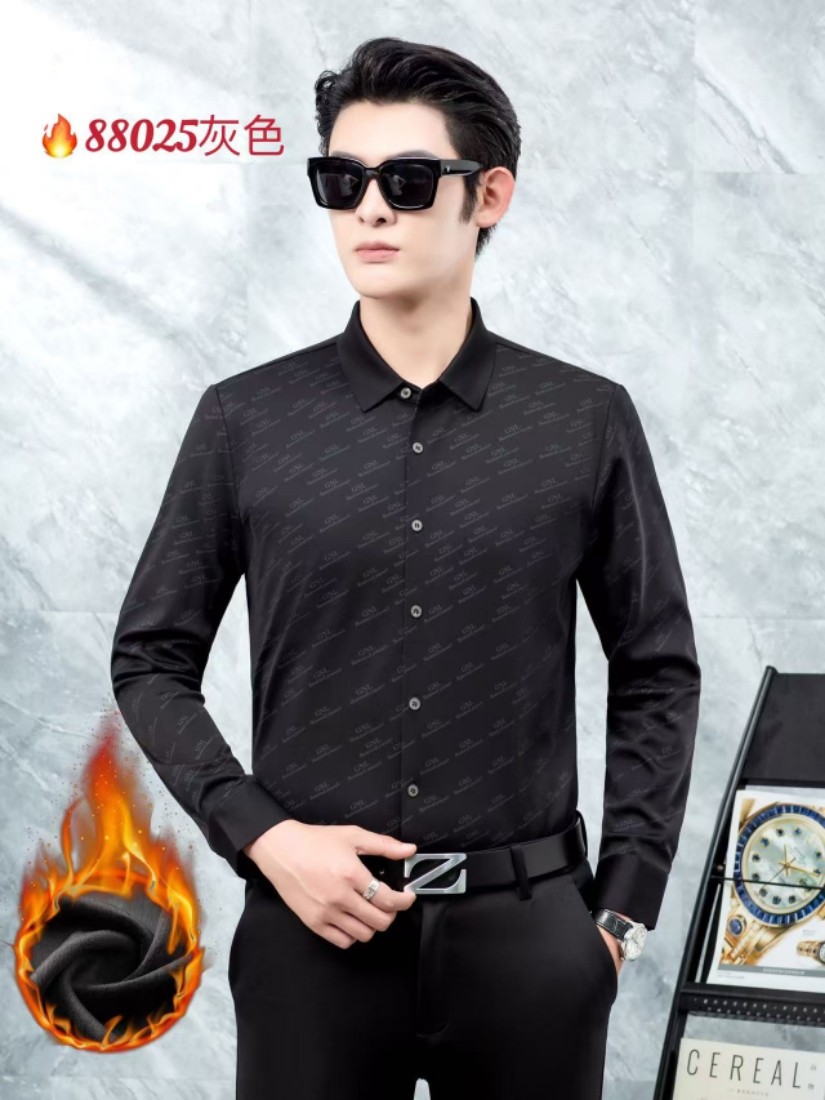 步云本命年衬衫男加绒加厚冬季新款长袖修身商务休闲大码保暖衬衣