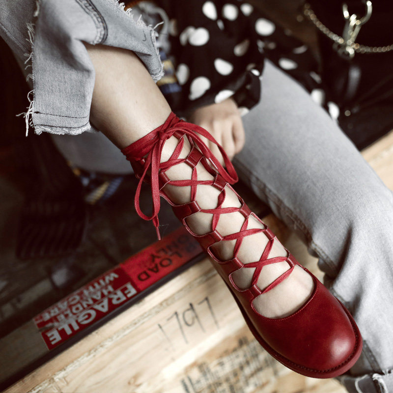 真皮交叉绑带单鞋女内增高复古罗马凉靴温柔仙女风网红芭蕾舞鞋春在类目 女鞋, 低帮鞋中 - 来自Buy2taobao.com提供专业的淘宝代购服务