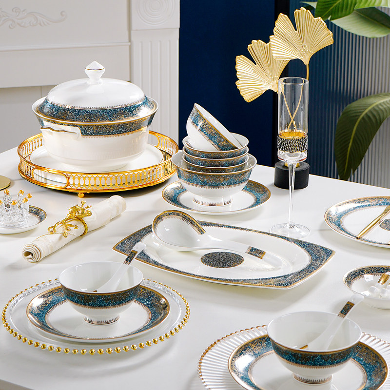 欧式骨瓷餐具套装60头碗盘家用组合餐具碗碟乔迁新居礼盒成套餐具