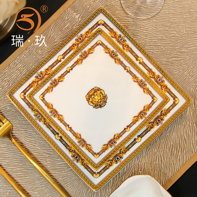西餐盘方形欧式金边可微波易清洗