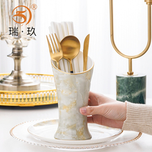 轻奢骨瓷筷子筒陶瓷快子收纳家用沥水筷篓创意餐桌叉筷收纳筒筷架