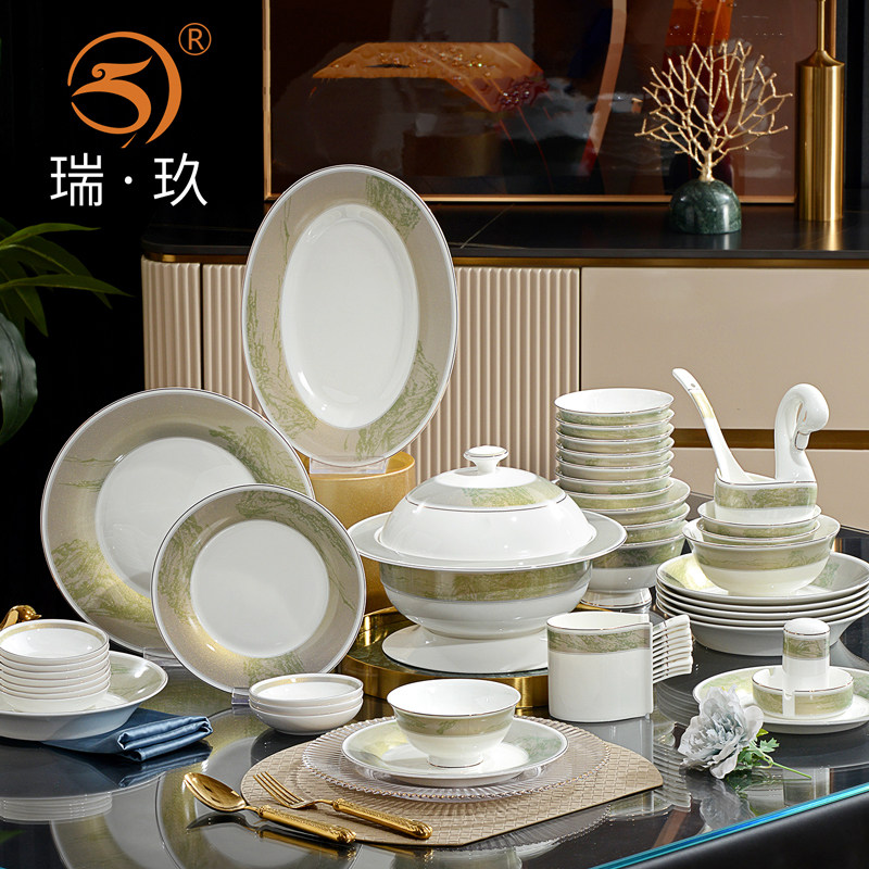 骨瓷餐具碗盘勺自由组合搭配DIY盘子碗家用金边饭碗汤碗面碗碗碟