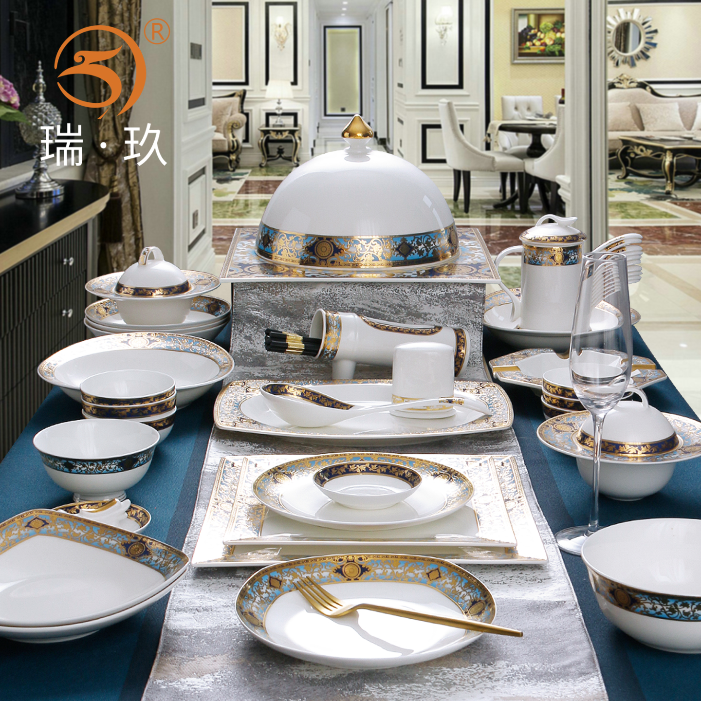 浮雕金骨瓷餐具盘档次高颜值高