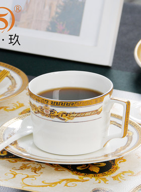 家用欧式金边骨瓷咖啡杯碟咖啡A勺咖啡具套装陶瓷茶杯茶碟下午茶