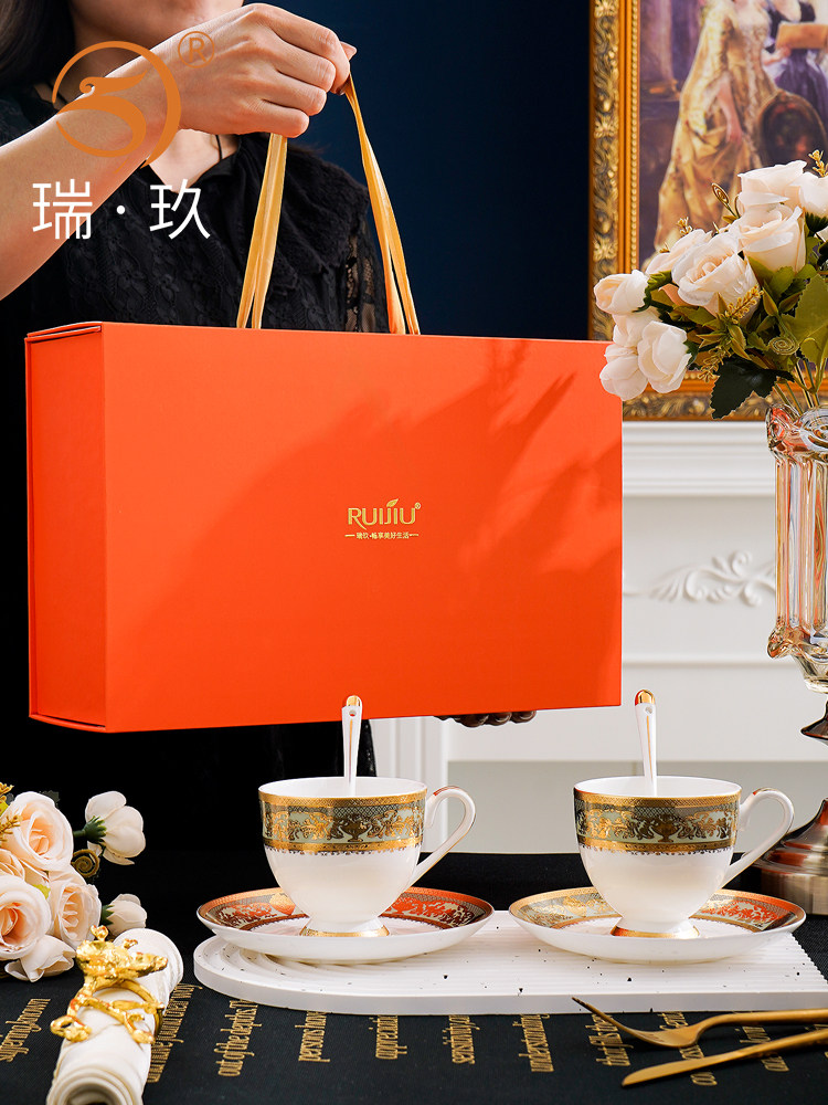 欧式浮雕金咖啡杯子上档次杯碟套装下午茶具套装礼盒送人结婚礼物