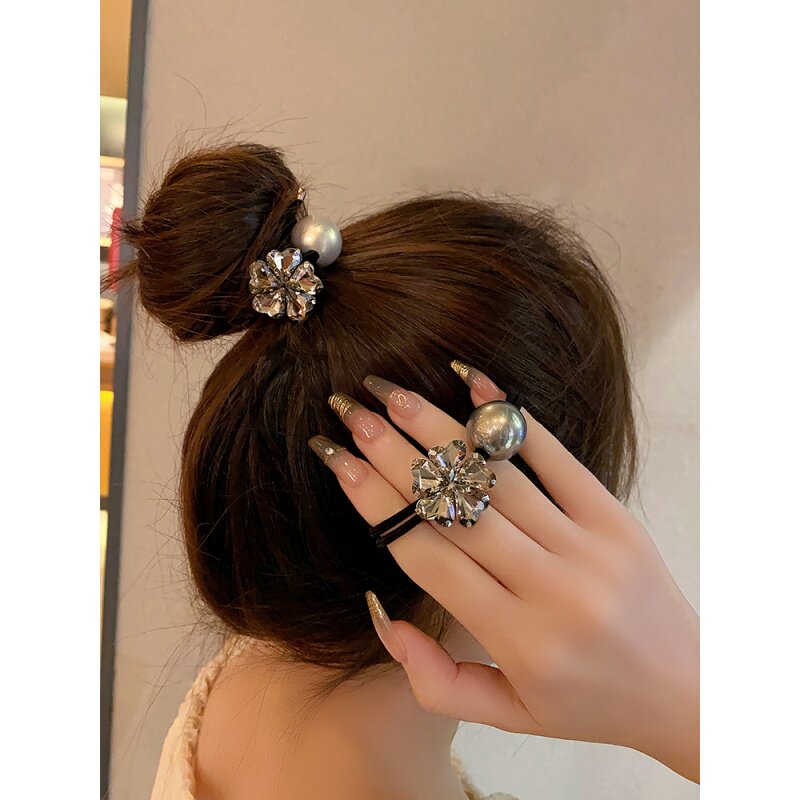 2026时尚镶钻花朵发绳女气质珍珠扎马尾发圈百搭丸子头皮筋头饰