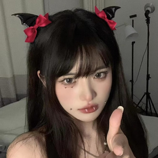 黑色小恶魔蝙蝠翅膀发夹万圣节红色蝴蝶头饰洛丽塔哥特风辣妹发饰