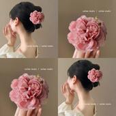 新中式 复古牡丹花抓夹气质甜美森系仿真花朵鲨鱼夹后脑勺盘发夹女