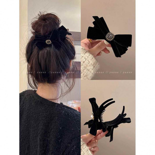 秋冬高级感蝴蝶结黑色发夹女后脑勺发量多丸子头大号抓夹2025新款