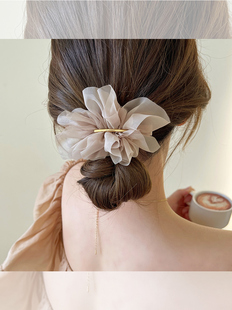 超仙气质雪纺花朵发夹女后脑勺中号马尾夹子头饰高级感简约弹簧夹