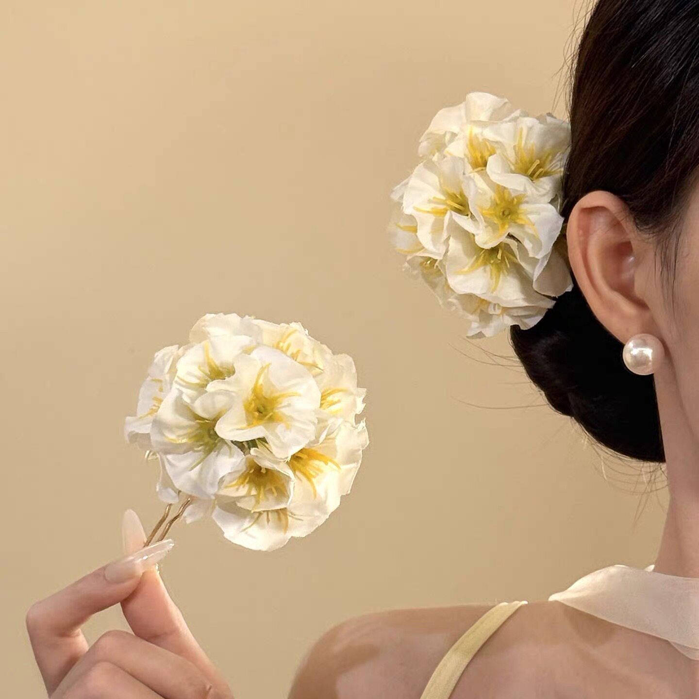 芳华浸溪~森系白色仿真花发簪女