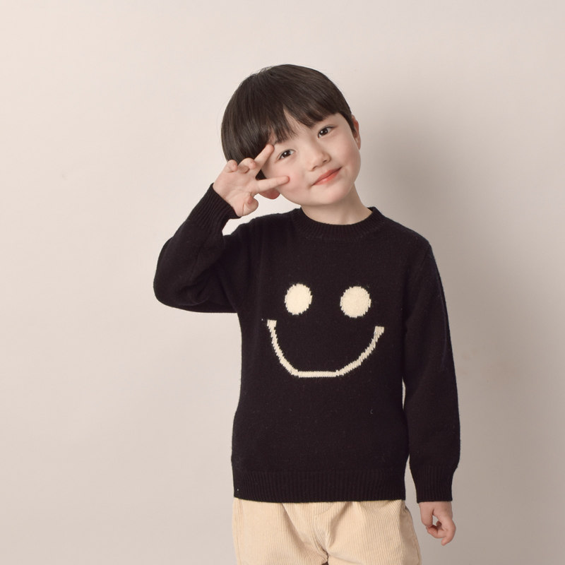 【100%羊毛】儿童毛衣2023新款男童羊毛衫笑脸图案小孩可爱毛衣