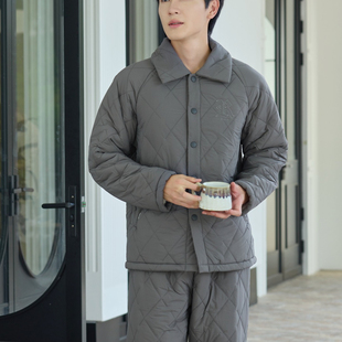 微瑕疵佰伦熊2025冬季睡衣风衣羽绒布薄夹棉男士睡衣家居服套装