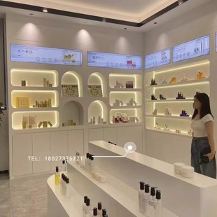 定制美容院理发店烤漆背柜带灯造型款化妆品化妆镜货架展厅直播柜