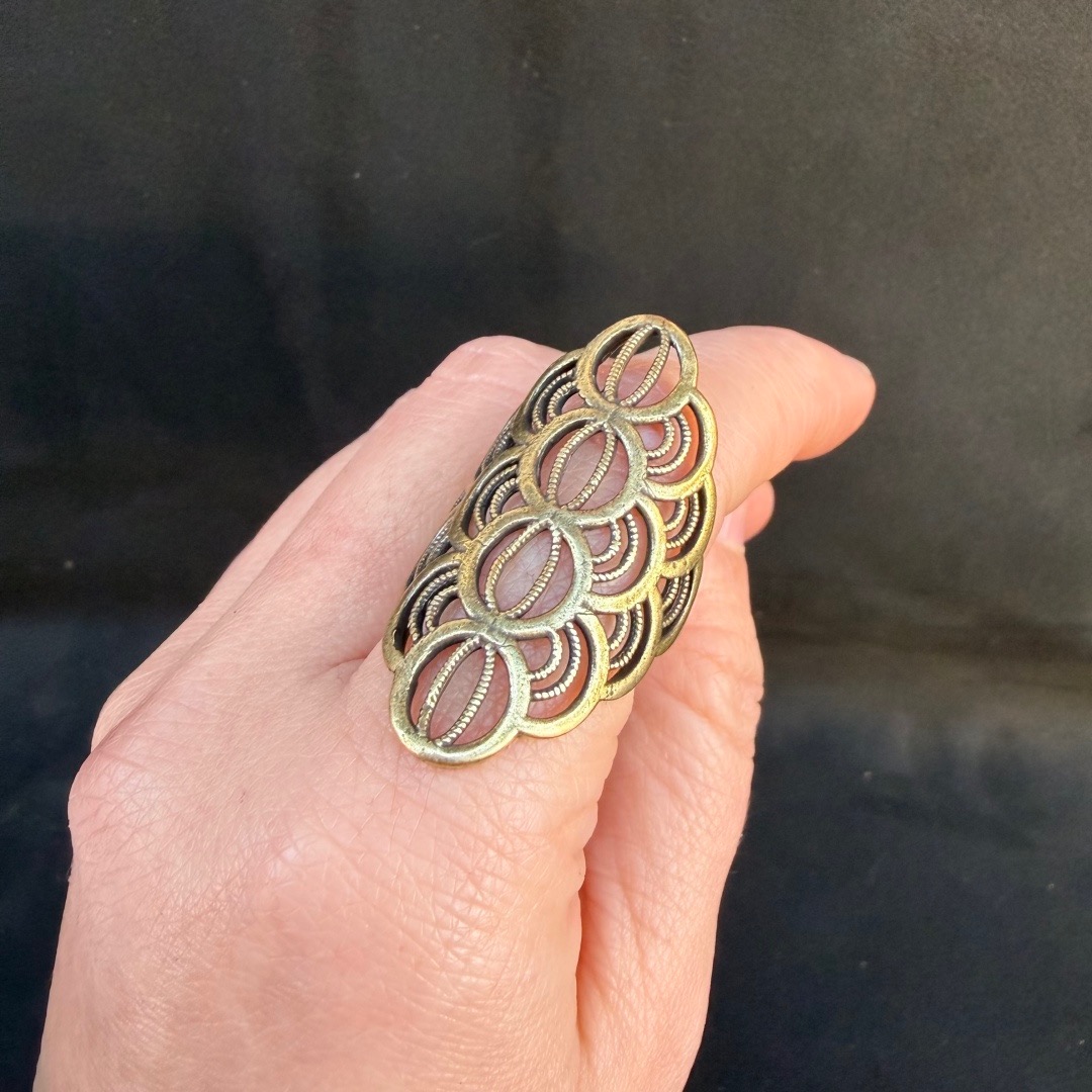 古玩杂项收藏铜器藏式黄利玛铜镂空戒指指环藏传黄铜戒指做工精致