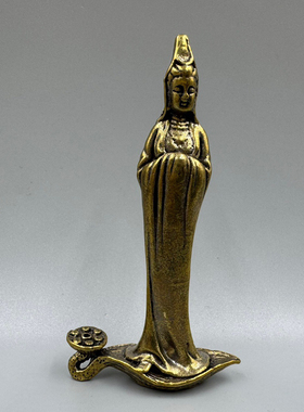 一叶观音佛像古玩桌面客厅书房玄关居家纯黄铜佛堂茶道禅意小摆件