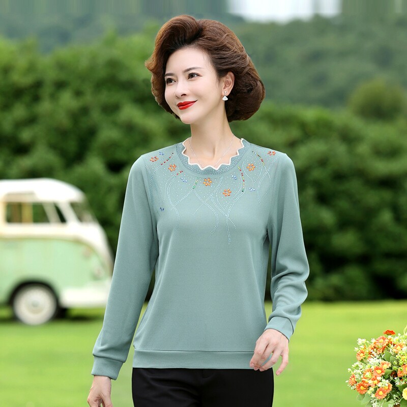 妈妈春装洋气打底小衫40岁减龄中老年人女宽松针织衫中年妇女上衣