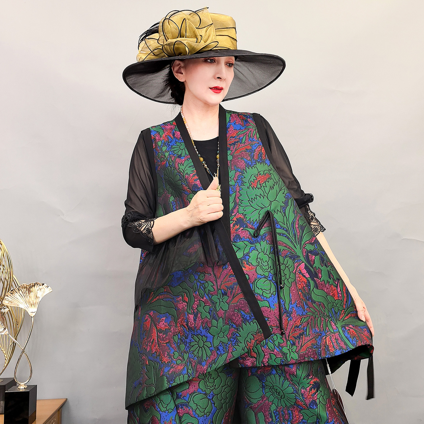 春季新款大码文艺复古提花套装