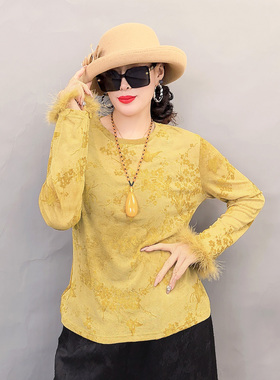 60901秋冬季新款爆款休闲减龄百搭提花圆领长袖上衣