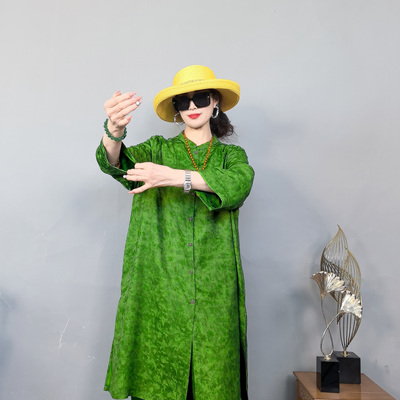 提花大气立领中长款气质套装