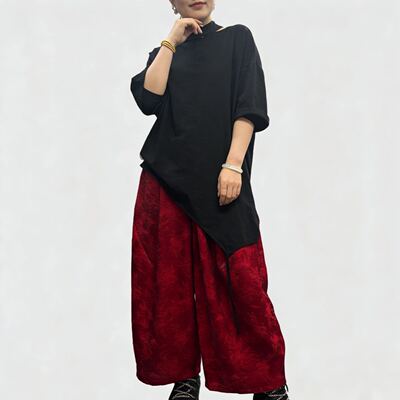 红色复古高腰宽松灯笼裤女