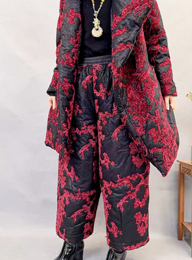 8661高端提花加棉宽松女士冬季新款花苞裤子