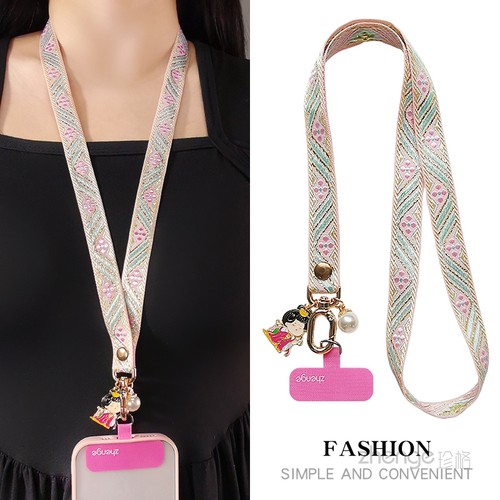 手机挂绳挂脖长款复古金丝花纹