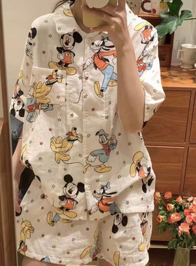 睡衣女卡通纯棉可外穿出门套装