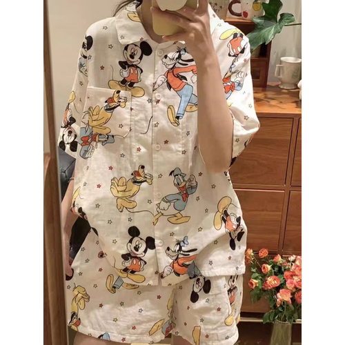 睡衣女卡通纯棉可外穿出门套装