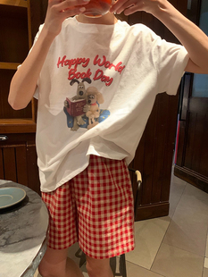 睡衣女夏纯棉学生ins风运动休闲短袖 两件套可外穿出门家居服 短裤