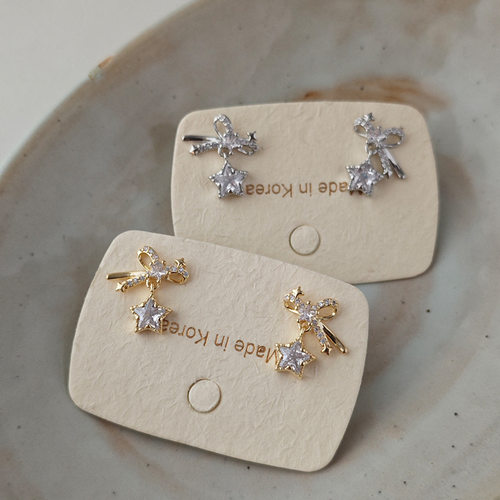 锆石星星耳钉蝴蝶结耳环女小众设