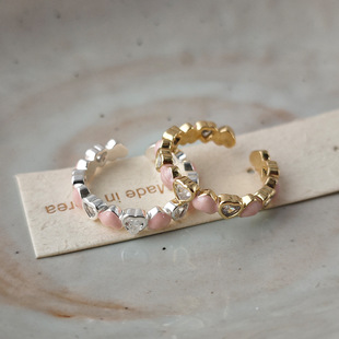 粉色滴釉爱心锆石戒指女小众设计个性气质简约轻奢高级感食指戒